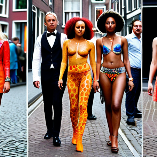Home 15 **
A vibrant street scene in the Jordaan neighborhood of Amsterdam. Focus on the diverse and colorful clothing styles of the people, highlighting individual expression through fashion. Perhaps someone wearing a striking outfit stands out from the crowd, showcasing their unique "skin" in the real world, analogous to game skins.
**