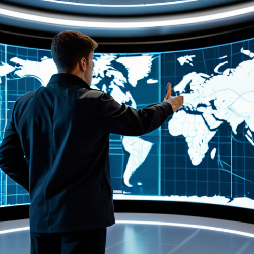 Home 8 A focused individual, fully clothed in a modest, professional tech-wear jacket and trousers, standing in a clean, futuristic strategy room. They are observing a large, transparent holographic map that displays interconnected zones and resource points. The individual's hands are gesturing thoughtfully towards a section of the map, demonstrating deep strategic planning and route optimization. The background is a blurred, high-tech interface. perfect anatomy, correct proportions, natural pose, well-formed hands, proper finger count, natural body proportions, safe for work, appropriate content, fully clothed, professional, high quality, professional photography, cinematic lighting.