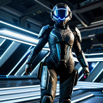 A dynamic female game character in a professional, futuristic combat suit, depicted in a natural, action pose, fully clothed, modest clothing, appropriate attire, professional dress. The character stands on a vibrant, high-tech battle arena on Lumia Island, featuring holographic strategic elements and advanced tactical lighting. This scene encapsulates the strategic depth and competitive spirit of a new meta in Eternal Return. Perfect anatomy, correct proportions, well-formed hands, proper finger count, natural body proportions, professional photography, cinematic lighting, 8K, safe for work, appropriate content, family-friendly.